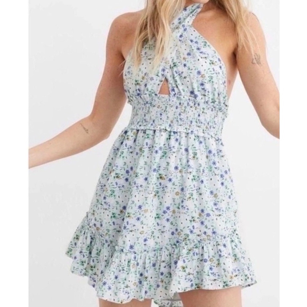NWT Aerie Spring Fling Floral Halter Mini Dress Size Small Boho Feminine Cottage